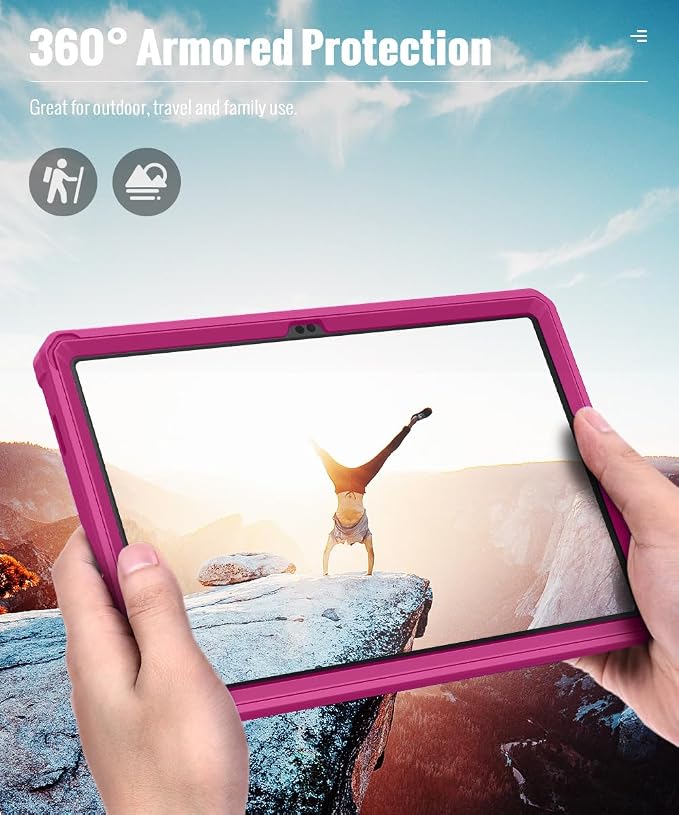 MoKo Shockproof Case Fit Samsung Galaxy Tab A11+ Plus/ A9+ 11 Inch | with Screen Protector, Heavy Duty Shockproof Protective Case, Fuchsia