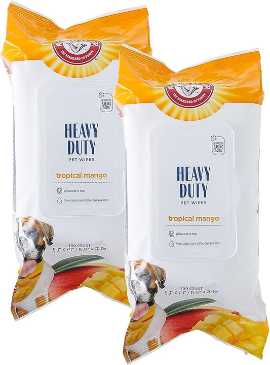 Arm and Hammer for Pets Heavy Duty Multipurpose Dog Bath Wipes, Mango Scent - All Purpose Wipes Remove Odor and Refresh Your Dog’s Skin Between Baths, 100 Count - 2 Pack