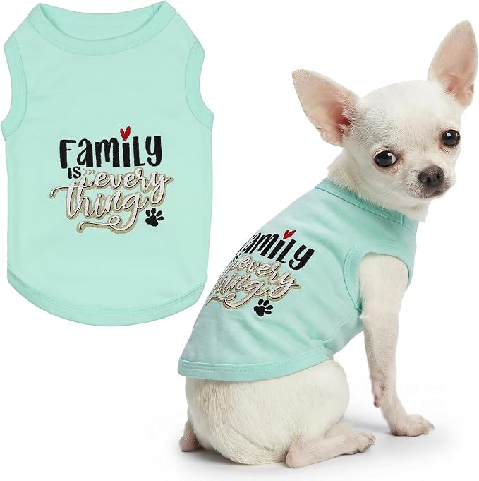 Parisian Pet Dog Shirt – 100% Cotton Shirts for Small Dogs – Blue Sleeveless Puppy Clothes – Lightweight and Breathable Dog Apparel – Family is Everything Dogs Clothes - Stretchy Pet T Shirts