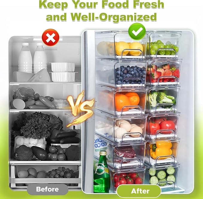 Fruit Storage Container for Fridge with Pull-Out Drawer, Drain Layer | 3 Pack, Keeps Fruits and Vegetables Fresh & Dry, Stackable Design, Clear View, Helps Reduce Odors, with Anti-Slip Base