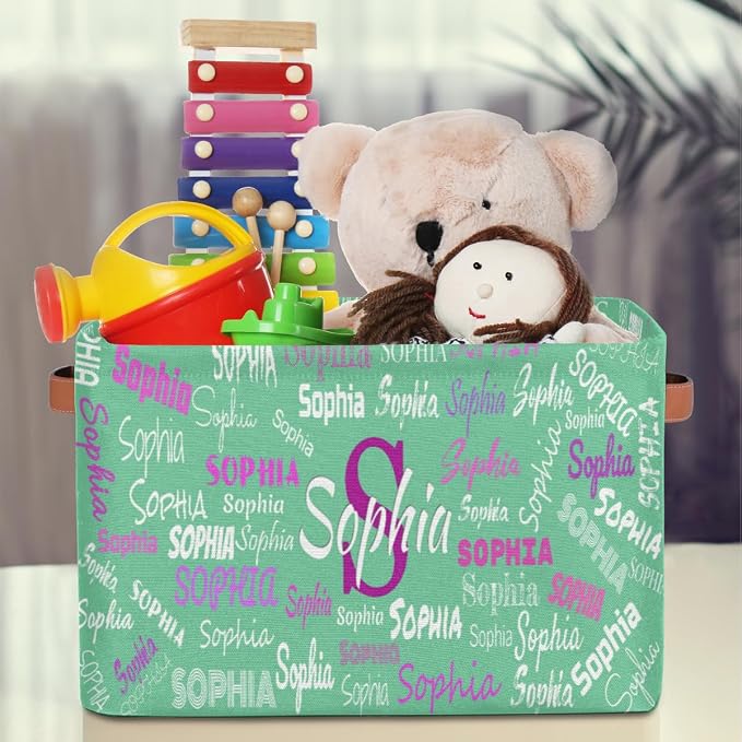 Custom Rectangle Storage Basket, Personalized Name Organizer Bins for Pet/Children Toys, Books, Clothes, Perfect for Rooms/Playroom, Mint Green Color
