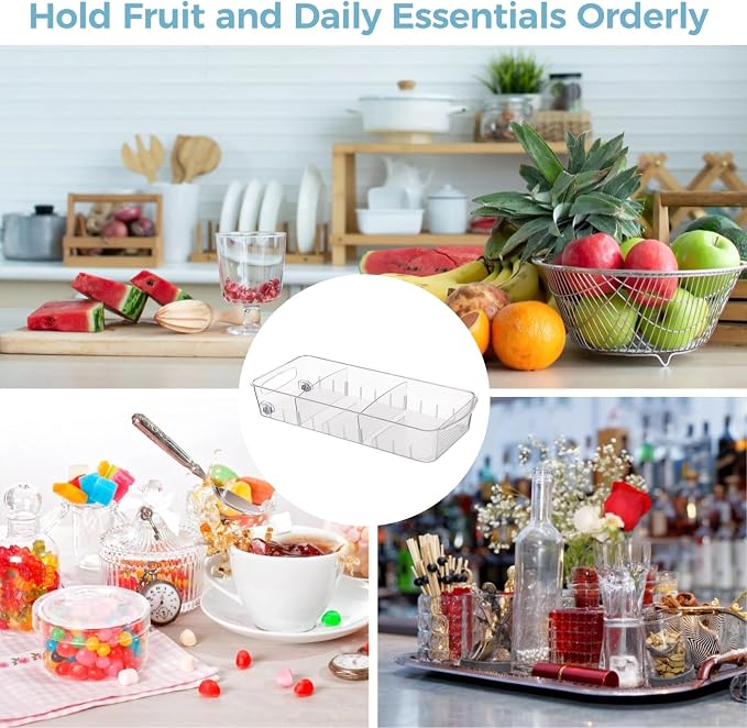 4 PCS Fridge Organizer Bins With Wheels, Roll Out Refrigerator Organizers Storage Refrigerator Drawers With Dividers, Plastic Pantry Storage Trays for Kitchen Organization