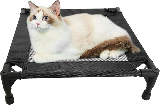 Pozico Elevated Pet Bed with Breathable Mesh for Small Cat and Dog, Raised Cooling Pet Cot for Puppy and Kitty, 18.9x18.9 inch (Black Bed)
