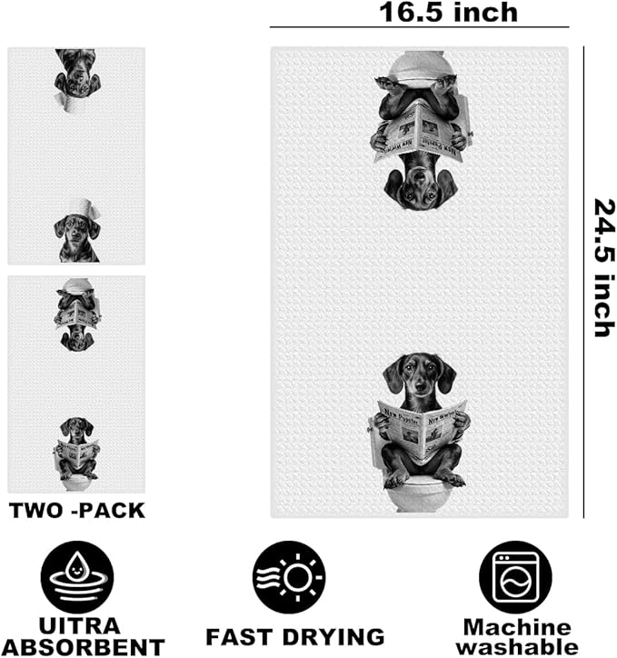 2 Pcs Dachshund Gifts Bathroom Hand Towels 24x14 Inch, Weiner Dog Hand Towels for Home Bathroom Washroom Decor, Weiner Gift for Women, Dachshund Gifts for Lover