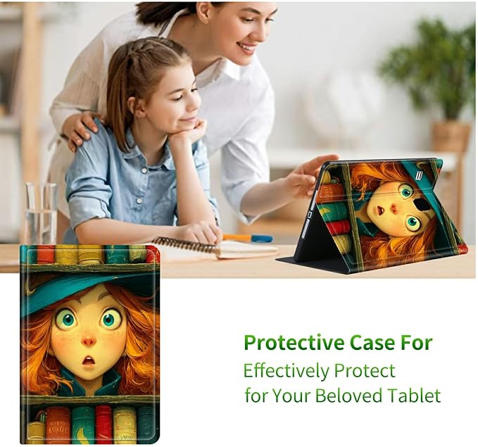 for Samsung Galaxy Tab E 9.6" 2015 SM-T560/T561/T567 Case | Slim Leather Smart Cover with Multi-Angle Anti-Slip Stand [Auto Wake/Sleep] Shell for Women Men - Colorful Book Girl