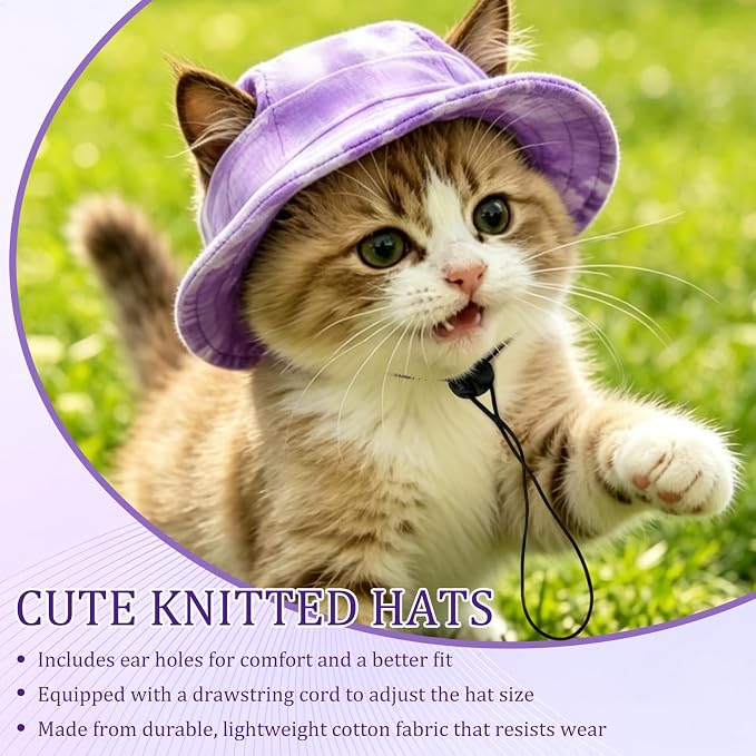Cat Hats for Cats Only, Cat Sun Hat Sphynx Hat with Ear Hole Kitten Headwear Sun Sombrero Caps Summer Cat Cowboy Hats, Pet Chihuahua Sunscreen Baseball Outdoor Cap,Purple