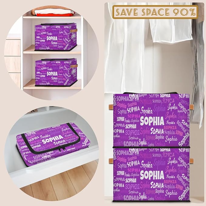 Custom Rectangular Baby Storage Basket with Zipper Lid, Kids Toys Bin, Books Shelf Basket, Clothes Towel Storage Bin for Nursery, Gift Basket, Pet Basket, Bright Purple Color