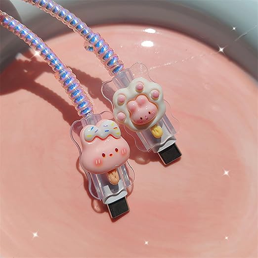 Charger Protector Cute 3D Rabbit Cable Protector for iPhone iPad 18W/20W Charger Cover,Cartoon 3D Cat's Paws Shape Design Charger Cord Protector,Charging Cord Protector for iPhone14 15 16 Pro Max-Pink