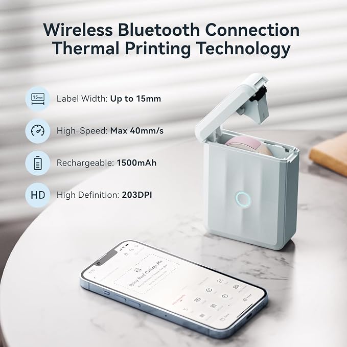 NIIMBOT D110 Mini Label Maker Machine with Tape for Home School, Blue | Portable Label Printer Bluetooth Thermal Sticker Labeler with Multiple Templates for Office Kitchen Jars Organization