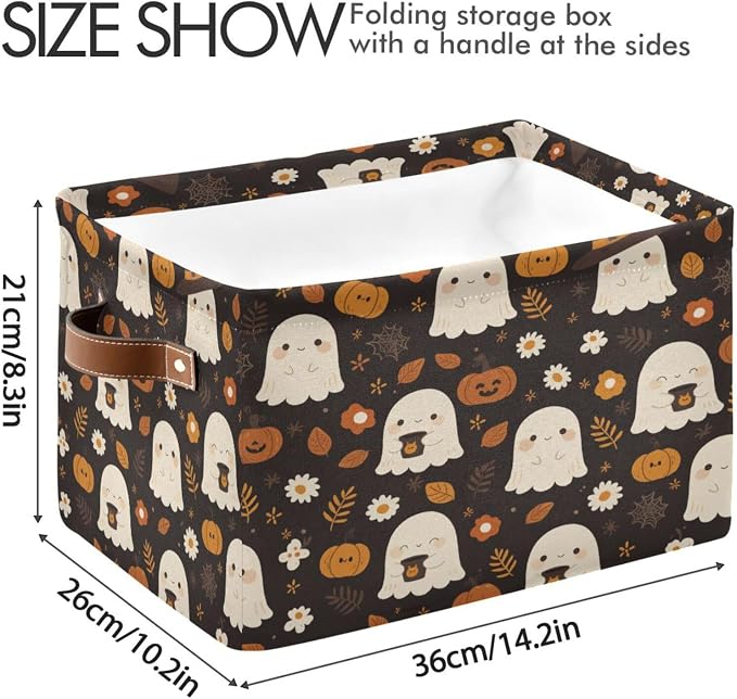 Kigai Storage Basket, Fabric Collapsible Closet Organizer Bin | Halloween Boo Waterproof Foldable Canvas Basket with Handles for Shelves, Nursery, Closet, Bedroom & Bathroom
