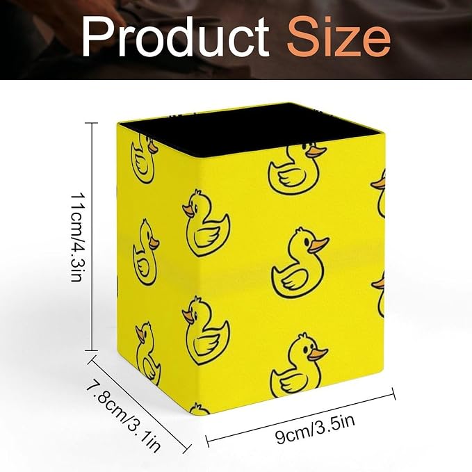 Pen Pencil Holder, Cute Funny Yellow Rubber Duck Pen Container Box Stationery Organizer Case Pu Leather Makeup Brush Holder Office Supplies for Desktop