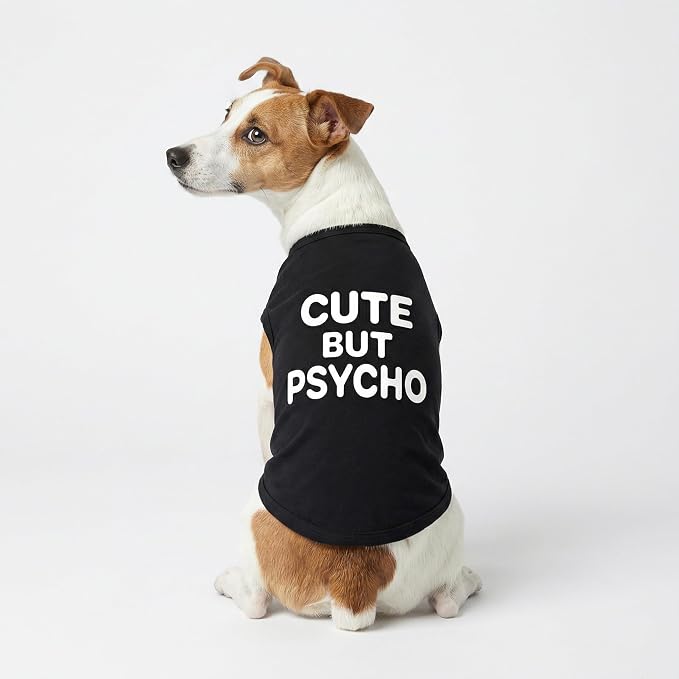 Fitwarm Cute But Psycho Dog Shirt, Summer Clothes for Small Dogs Boy Girl, Funny Pet Outfit, Black, White, Small