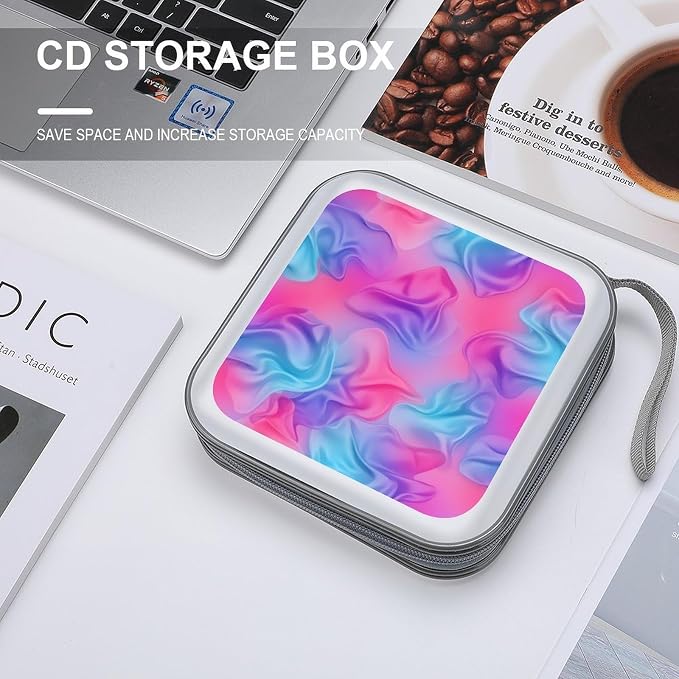 Protective 40-Disc CD/DVD Wallet Purple Rainbow Bisexual Pride Flag Art, Hard Plastic Storage Binder with Handle, Portable Organizer for Car Office Travel