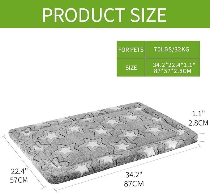 EMPSIGN Dog Crate Pad for 36"x24" Dog Crate, Star Pattern/Grey | Reversible Kennel Mat (Cool & Warm), Machine Washable, Cozy Star Pattern Sleeping Pad, All-Season Pet Bed