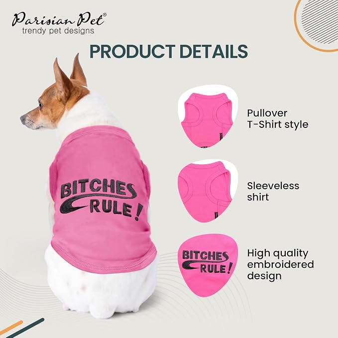 Parisian Pet Dog Shirt – 100% Cotton Shirts for Large Dogs – Pink Sleeveless Puppy Clothes – Lightweight and Breathable Pet Apparel – Bitches Rule Girl Dog Clothes - Stretchy T Shirts for Dogs