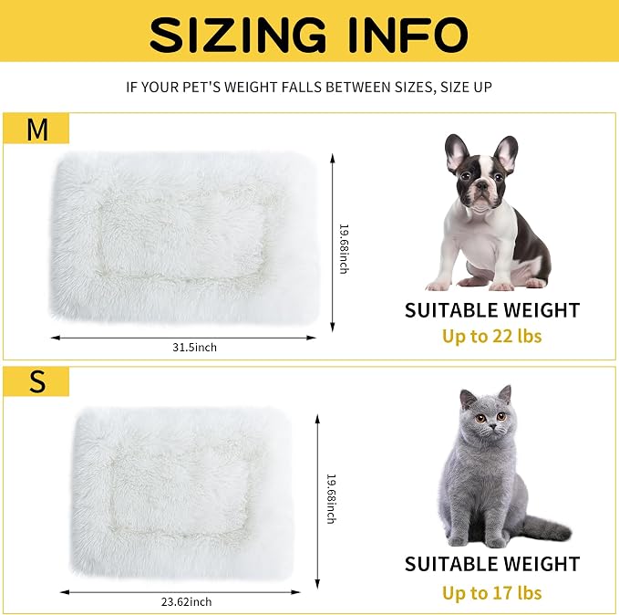 Fluffy Cat Bed Mat 19.6"x31.4" Furry Small Dog Cats Cushions for Indoor | White Faux Fur Fuzzy Puppy Pads for Pet Sleep