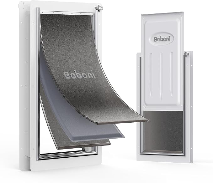 Baboni Dog Door for Door,Metal Frame,X-Large | Pets Up to 220 Lb,for Interior and Exterior Doors,Aluminum Lock,Metal Panel,Strong Magnetic Flaps