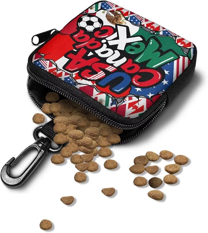 Dog Treat Pouch Lightweight Small Dog Treat Bags Training Pouch Pet Food Bags for Puppy Cat Rabbit Snack Dispenser for Training Outdoor Use America Canada Mexico Soccer Flags