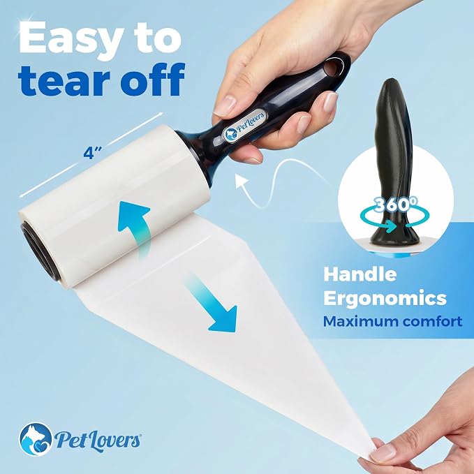 PetLovers Extra Sticky Lint Roller Mega Value Set 500 Sheets for Pet Hair Removal and Clothes, Dog and Cat Lint Remover 5 Pack