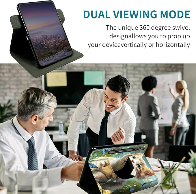 Case for Samsung Galaxy Tab S10 Ultra 2024/S9 Ultra 2023/S8 Ultra 2022 14.6", 360 Degree Rotating Stand with Multi-Angle Vertical Shockproof Shell for Women Men, Lawn Cat Butterfly