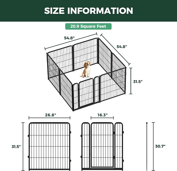 FXW Homeplus Indoor Dog Playpen, 32" H, 8 Panels, for Small & Medium Dogs | Stress-free play, Heavy-duty, Semi-open design, Easy setup, Threshold-free gate, Expandable, Patented
