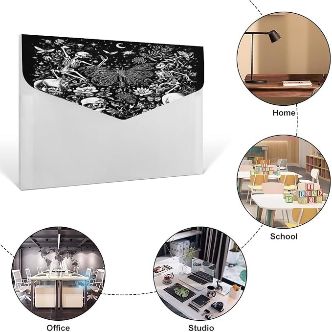 Reusable Goth Skull Head Ouijas Boards Witch Black Art Clear Document Folder, File Folders Easy to Carry, Documents Folder with Snap Button