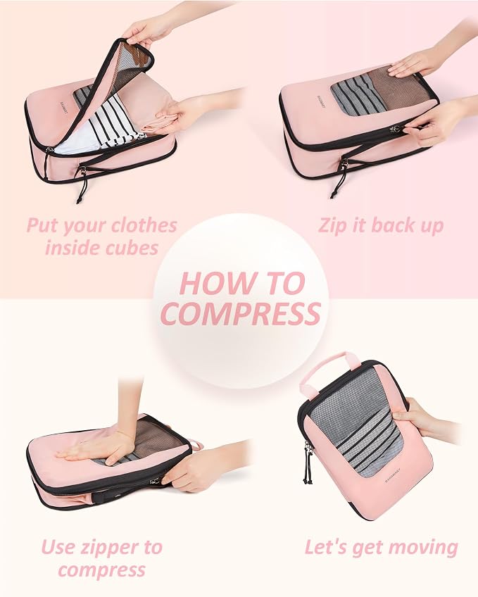 BAGSMART Compression Packing Cubes for Travel, 6/5/4set Lightweight Packing Organizers, Summer Travel Essentials Suitcase Organizer Bags Set
