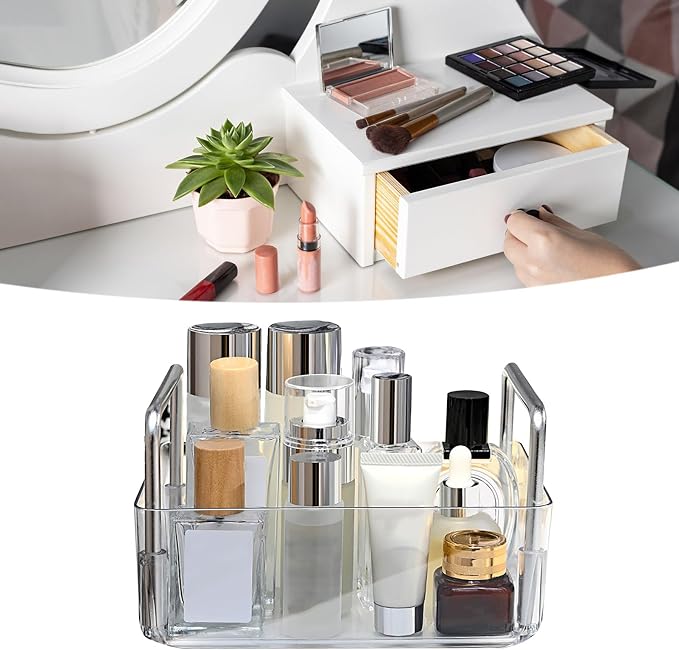 Open Storage Box Organizer Bin PET Large Capacity Easy Access Portable Handle Storage Basket for Cosmetic Jewelry (Transparent)