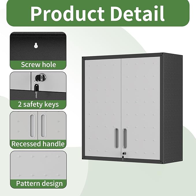 Garage Wall Cabinet Metal Storage Cabinet with Lockable 2 Doors | Wall Mounted Heavy Duty Steel Tool Cabinet Hanging Cabinet for Garage Warehouse Bathroom Kitchen,Assembly Required