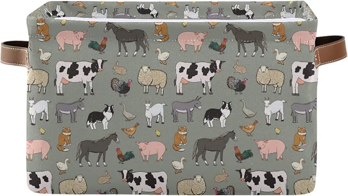 Farm Animals Pattern Rectangle Storage Bin, 15 x 11 x 9.5 in, Collapsible Organizer Storage Basket for Home Décor