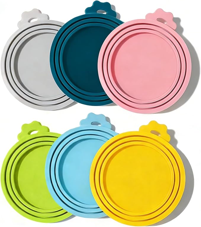 Food Can Lids, 6 Pcs Silicone Pet Food Can Covers for Dog & Cat Food, One Tin Cap Fit Most Standard Size Dog Cat Food Canned（Multicolor）