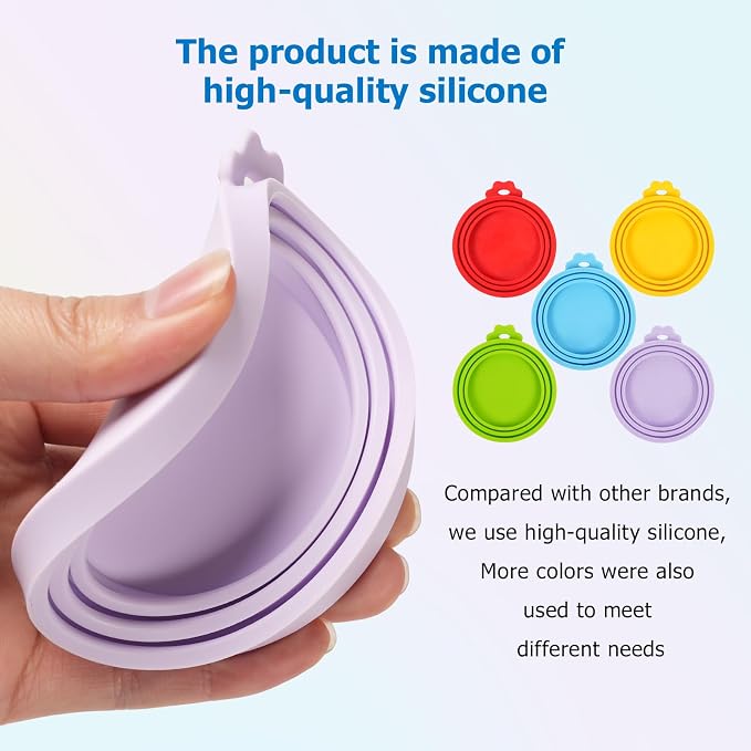 5 Pack Pet Food Can Covers Universal Can Lids Safe/Silicone Dog&Cat Food Can Lid Covers