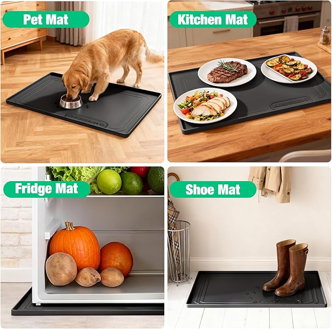 Under Sink Mat 34" X 22", Waterproof Silicone Cabinet Kitchen Liner, Black | BPA-Free Raised-Edge Cabinet Protector & Leak Tray for Bathroom Cabinets, Boots, Pet Feeding Dog & Cat Mats, Dishwasher Safe