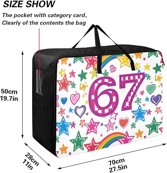Comforter Storage Bags Large Folding Blanket Organizer Bag with Strong Handles Clear Window Closet Storage Containers for Clothes King Queen Pillows Bedding Quilt Duvet Rainbow Stars Hearts Pin