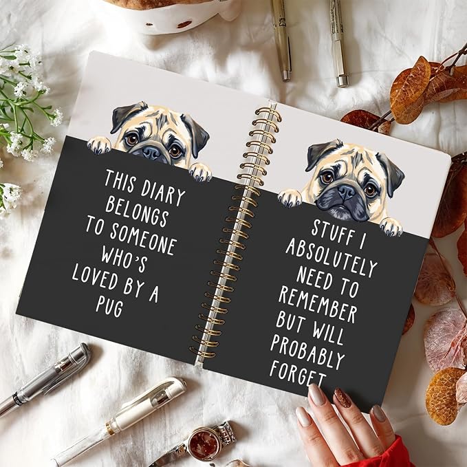 LIANGW Funny Pug Notebook Journal Gifts for Women & Men | Gifts for Pug Lovers Notebooks for Women, Funny Human Resources Gifts Journal for Coworkers, Spiral Notebook 5.5x8.3 Inch