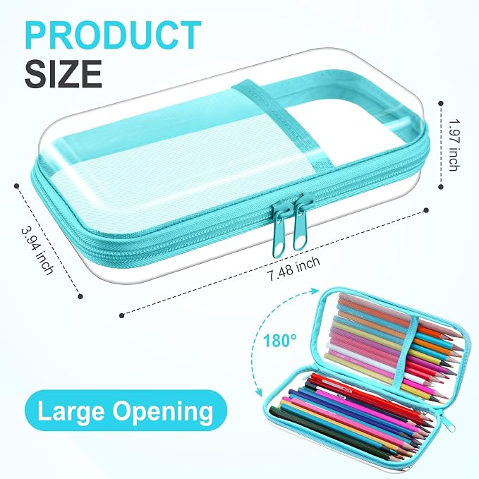 Sanwuta 4 Pcs Clear Hard Shell Zipper Case Clear Travel Pouches Bulk Plastic Portable Travel Organizer Bin with Mesh Pocket Toiletry Pouch Cosmetics Makeup Bag Snack Toiletry Bag(Blue-green)