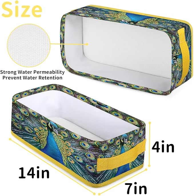 Peacock Beautiful Feathers Bathroom Storage Basket, Foldable with Handle Open Countertop Paper Towel Decorative Box, Toilet Tank Top Shelf Baskets for Home Closet Bedroom Living Room Office