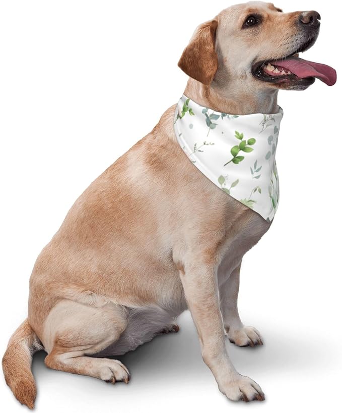 Sage Green Dog Bandana,Adjustable Triangle Bibs Dogs Scarf,Puppy Neckerchief Dog Cat Bib for Spring Summer (Light Green on White)