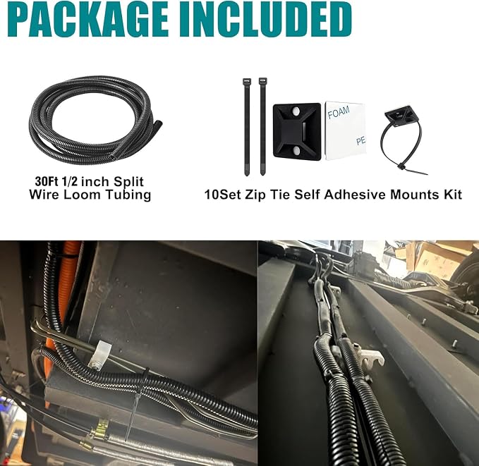 1/2 Inch Wire Loom Split Tubing - 30 ft Cord Protector Electric Wires Covers, Automotive Wire Flexible Conduit, Plastic Wire Cover with Cable Zip Tie (1/2"-30ft)