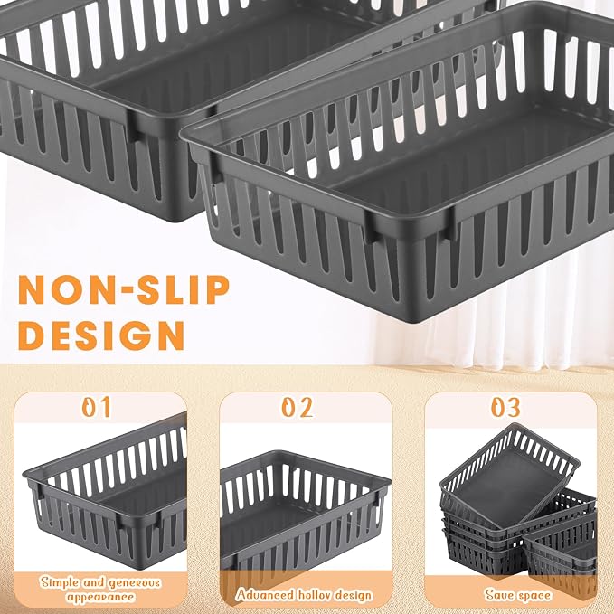 Boao 48 Pieces Plastic Baskets for Organizing 10.24 x 6.5 x 2.36 Inch Rectangular Storage Trays Plastic Organizer Bins Rectangle for Classroom Organization(Gray)