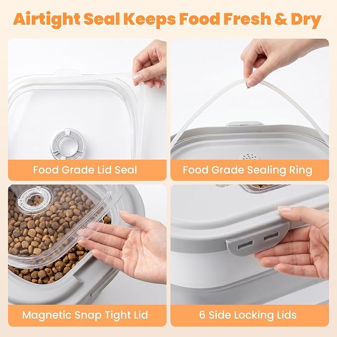 40 Lbs Dog Food Storage Container, Collapsible Cat Food Container | Airtight Pet Food Storage Containers with Wheels, Clear Window, 2 Measuring Cup, Scoop, BPA Free for Rice, Flour, Bird Seed