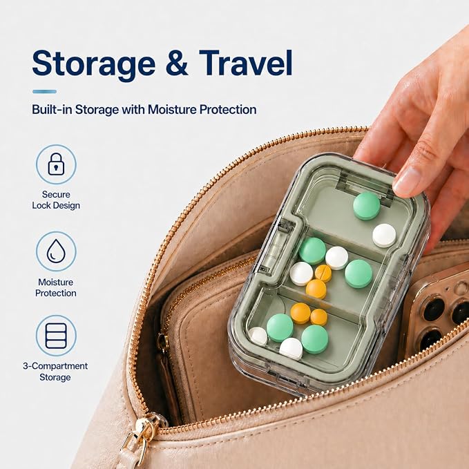 Safe Pill Splitter - Accurate & Even Cut, Hidden Sharp Blade, Easy to Open, Durable Tablet Cutter for Small & Large Pills, Perfect for Travel & Daily Use (Green)