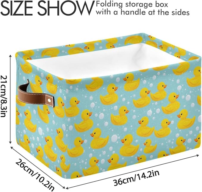 Yellow Duck Cute Storage Basket Fabric Bathroom Baskets Blue Bath Bubble Open Home Storage Bins Boxes Foldable Organizer Bag for Baby Cloth Pet Toy Book Shelf Closet Baskets 16×12×8 Inches 2 Pack