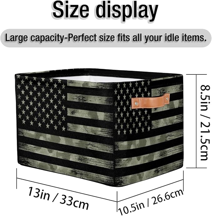 Pardick Flag Basket Storage Bins Rectangle Canvas Basket Cube Storage Box | Nursery Foldable Basket with Handle for Kids Girls Boys Toys Living Room Closet Organizer Shelf Gifts Camo Amry