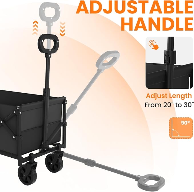 Foldable Wagon Cart 360 Lbs with Extension Part, Lightweight Portable Beach Wagon with Wheels, Large Capacity Pet Cart for Garden, Beach, Camping, Shopping (Black)