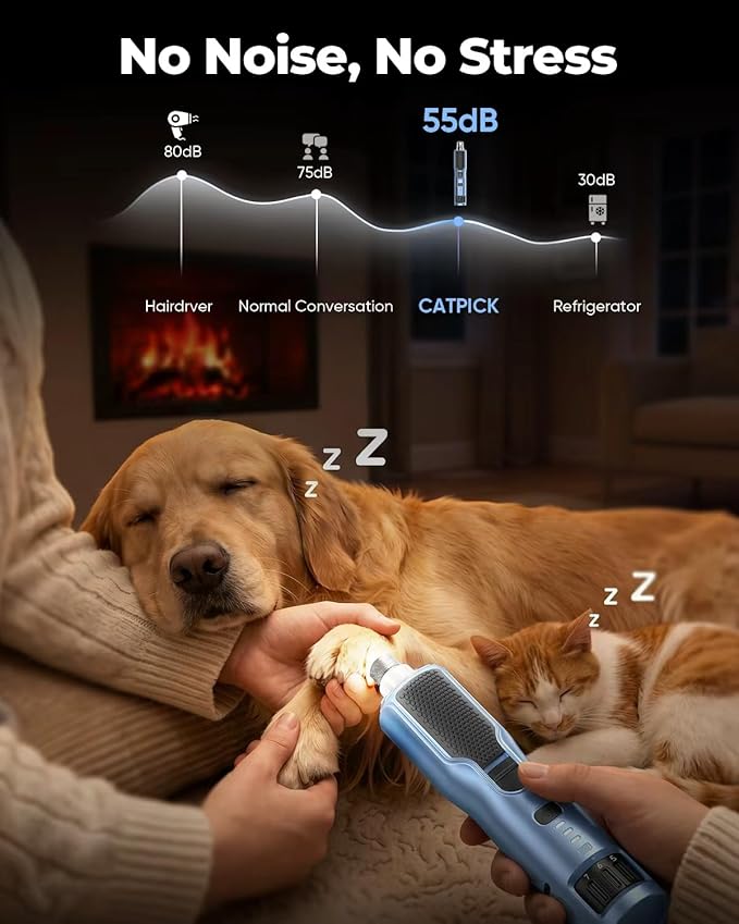7-Speed Dog & Cat Nail Grinder with Light - Ring LED Safe to Avoid Overcut, Quiet Low Vibration & Powerful Fast, Cordless Rechargeable Toenail Trimmer for Small & Large Puppy & Breeds Paws(Orange)