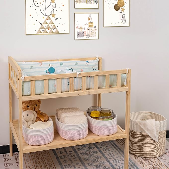 CubesLand Rectangle Woven Cotton Rope Storage Basket for Organizing | Small Basket for Kids, Baby Nursery, Cat Dog Toy Baskets, Organizer Bins for Shelves 3 Packs