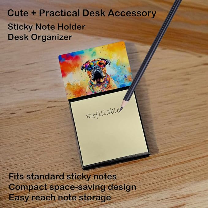Caroline's Treasures Bullmastiff Hippie Dawg Sticky Note Holder Refillable Dispenser Self-Sticky Note Pads, Memo Pads Blank Desk Accessories