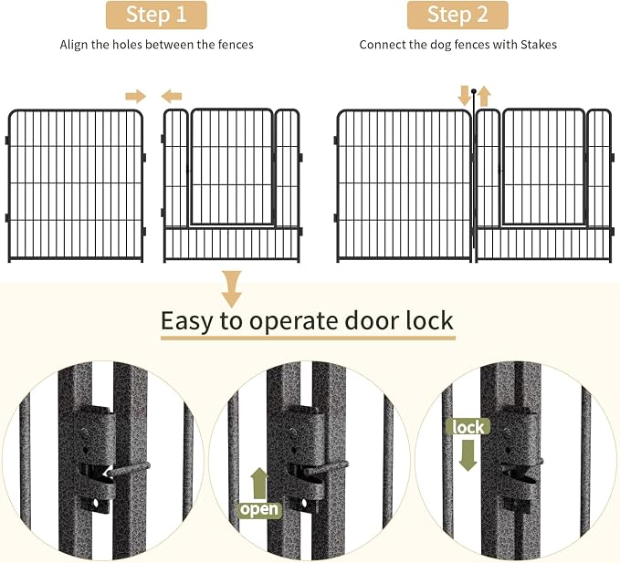 Dog Playpen,32/40/45 Inch Height in Heavy Duty, Folding Indoor Outdoor Anti-Rust Dog Exercise Fence, Portable Pet Playpen with Door for Large Medium Small Dogs and Pet (24 Panels, 45 Inch) Silver