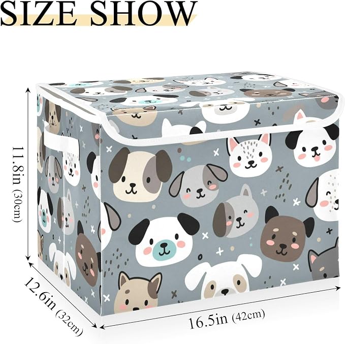 Dog Cat Baskets Storage Bins with Lids Closet Bedroom 40L Fabric Bin | Decorative Storage Boxes, Foldable & Stackable, Dust-Proof Flip Top, Reinforced Handles, For Home & Dorm, Clothes & Toy Box